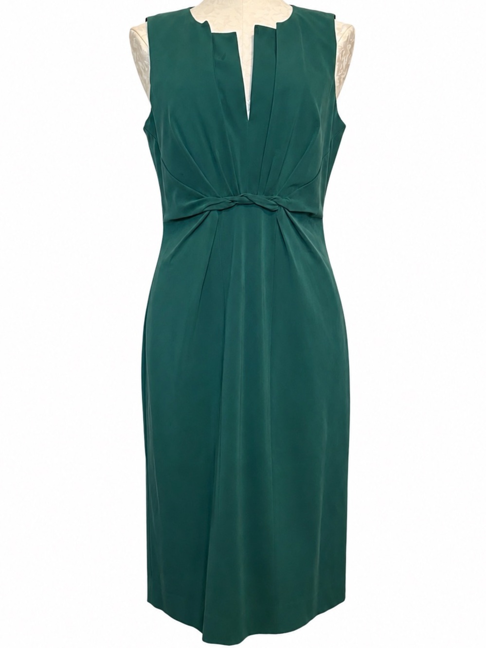 Elie Tahari Emerald Green Silk Blend Twist Waist Sheath Dress Size Tag Missing